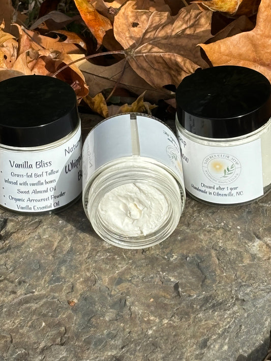 100% Natural  Organic Vanilla Bean Infused Grass Fed &Finished Beef Tallow Whipped Body Butter